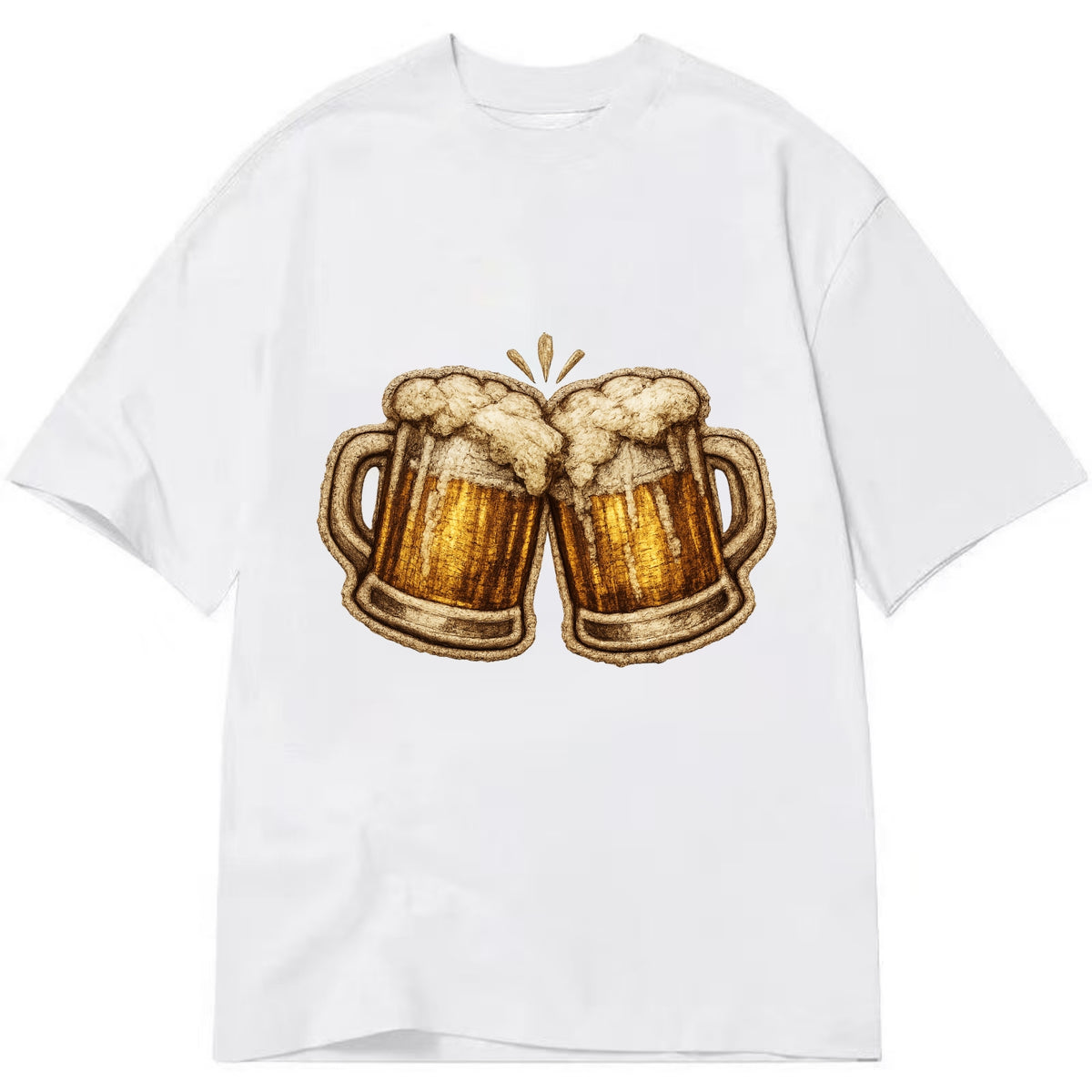 BEER MUG CHEERS - frosty beer stein in gold and amber , brewery - Classic T-shirt - White