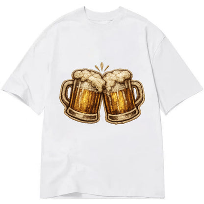 BEER MUG CHEERS - frosty beer stein in gold and amber , brewery - Classic T-shirt - White