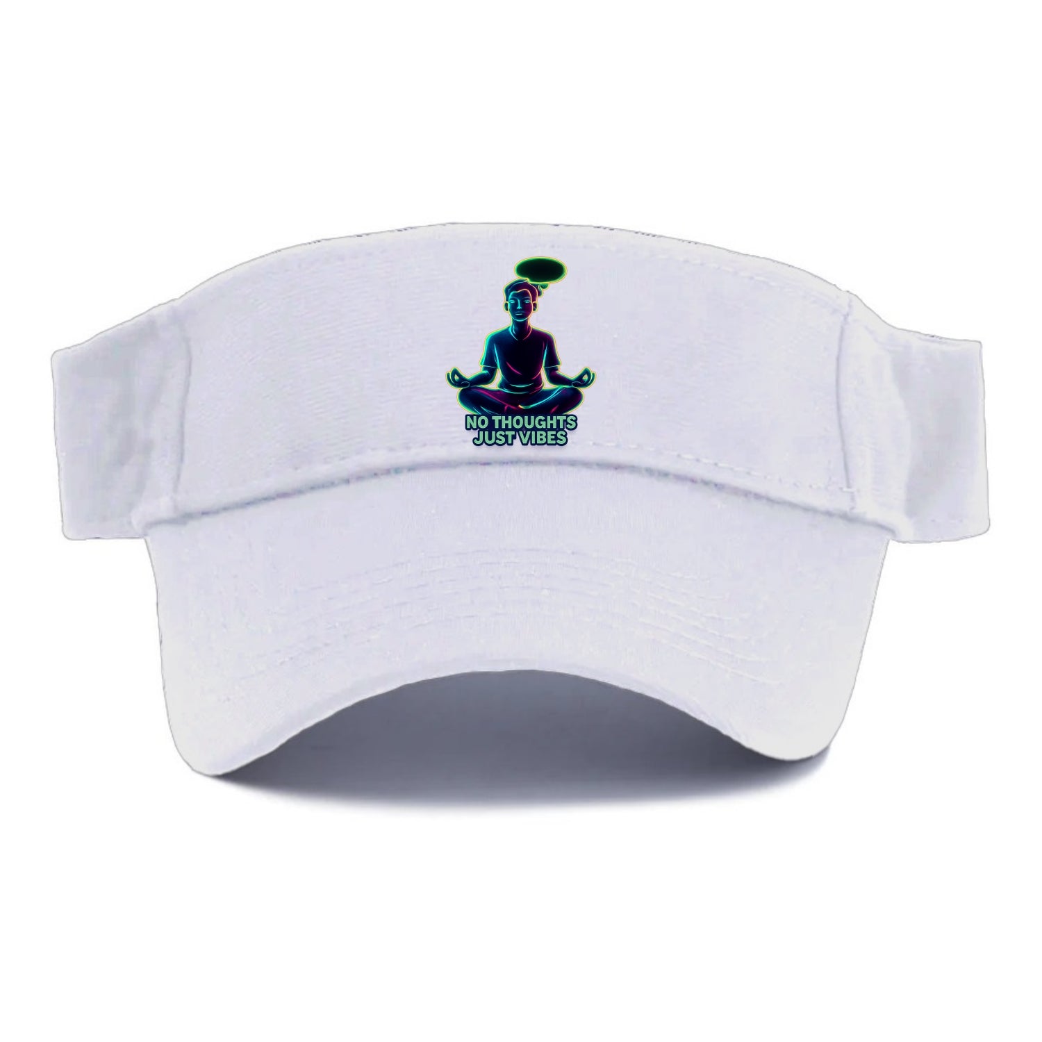 Peaceful floating figure with empty thought bubble - "no thoughts just vibes" zen state - Visor - White