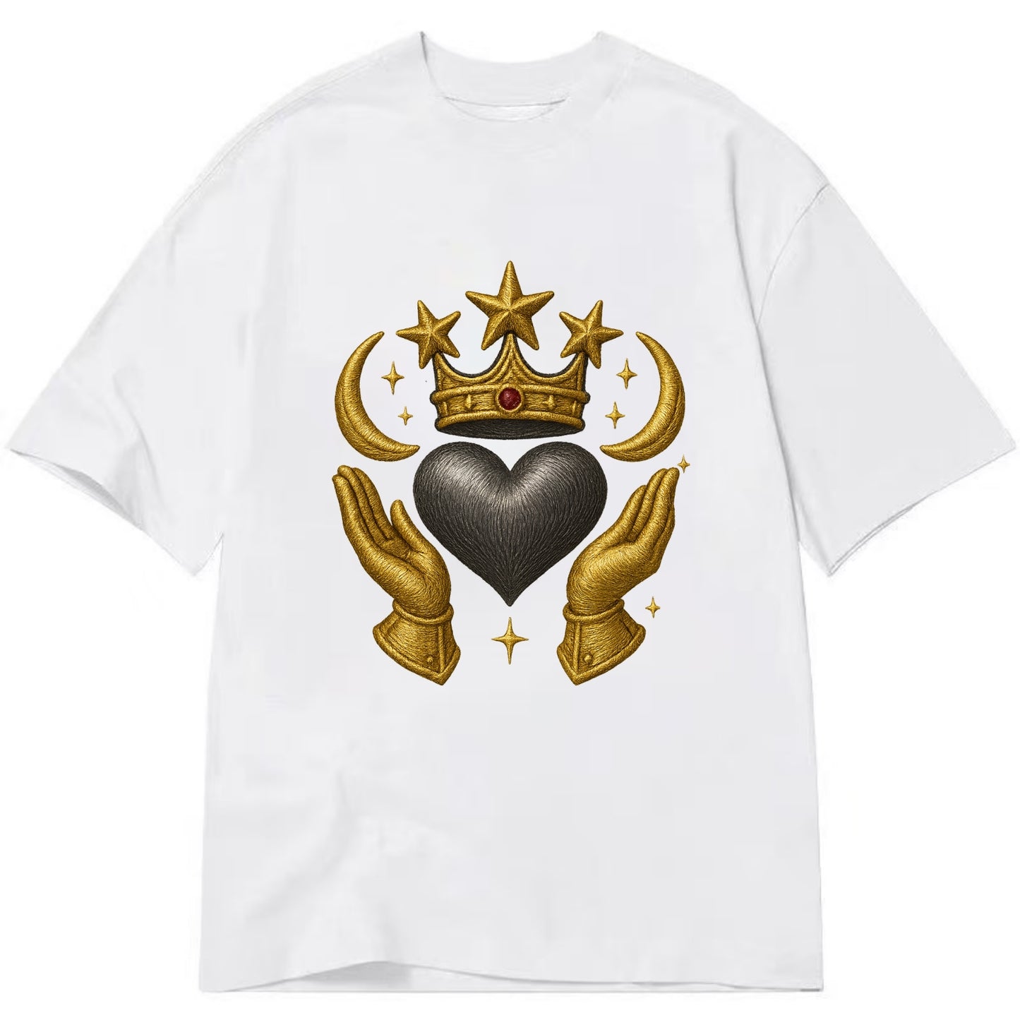Sun goddess crown radiating golden rays over a midnight heart with henna-adorned - Classic T-shirt - White