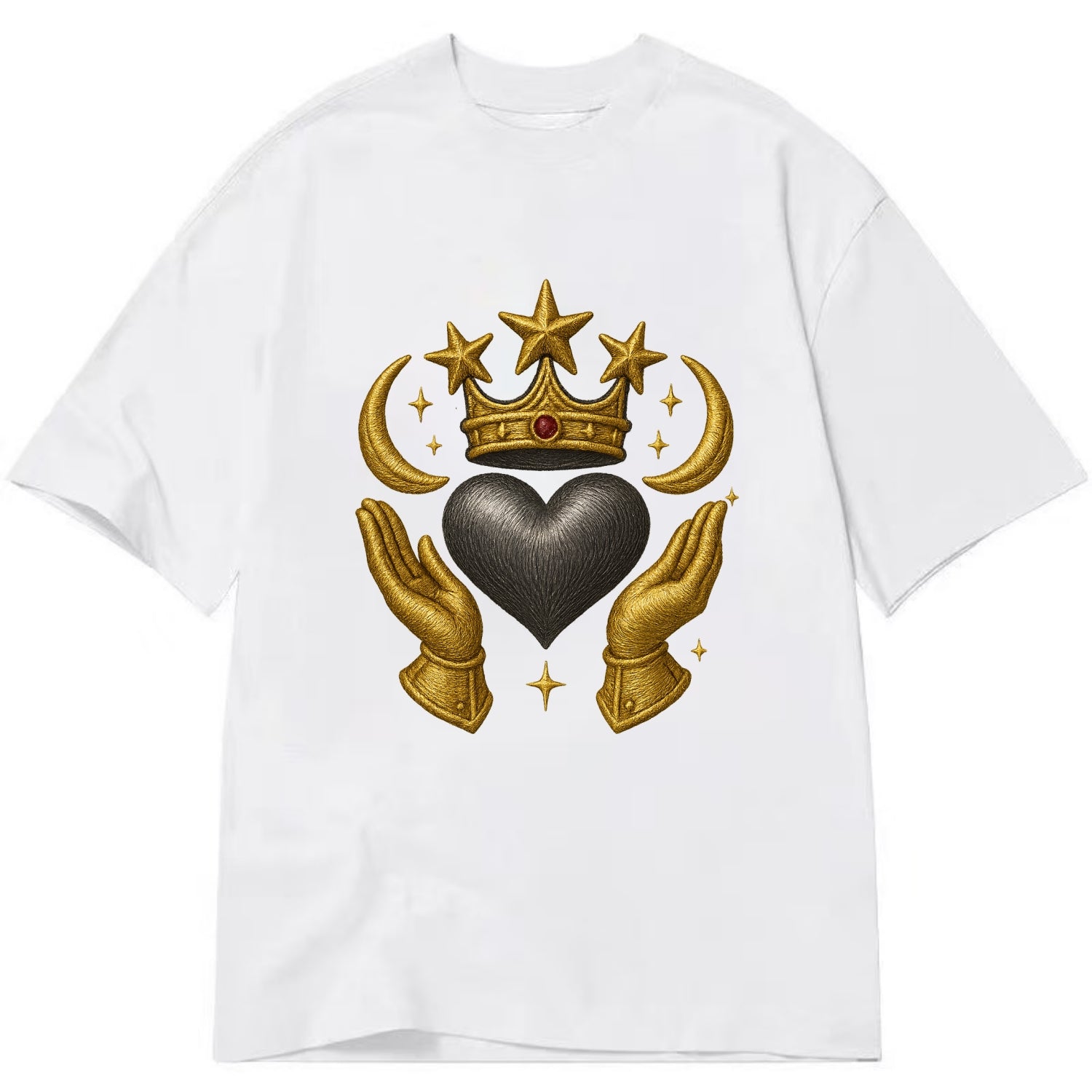 Sun goddess crown radiating golden rays over a midnight heart with henna-adorned - Classic T-shirt - White