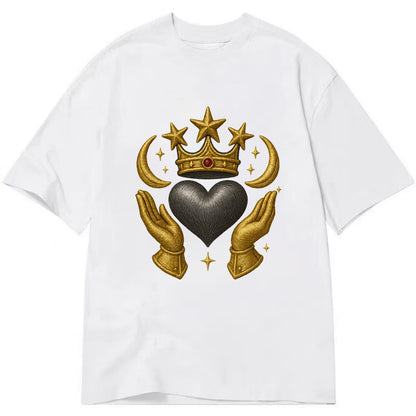 Sun goddess crown radiating golden rays over a midnight heart with henna-adorned - Classic T-shirt - White