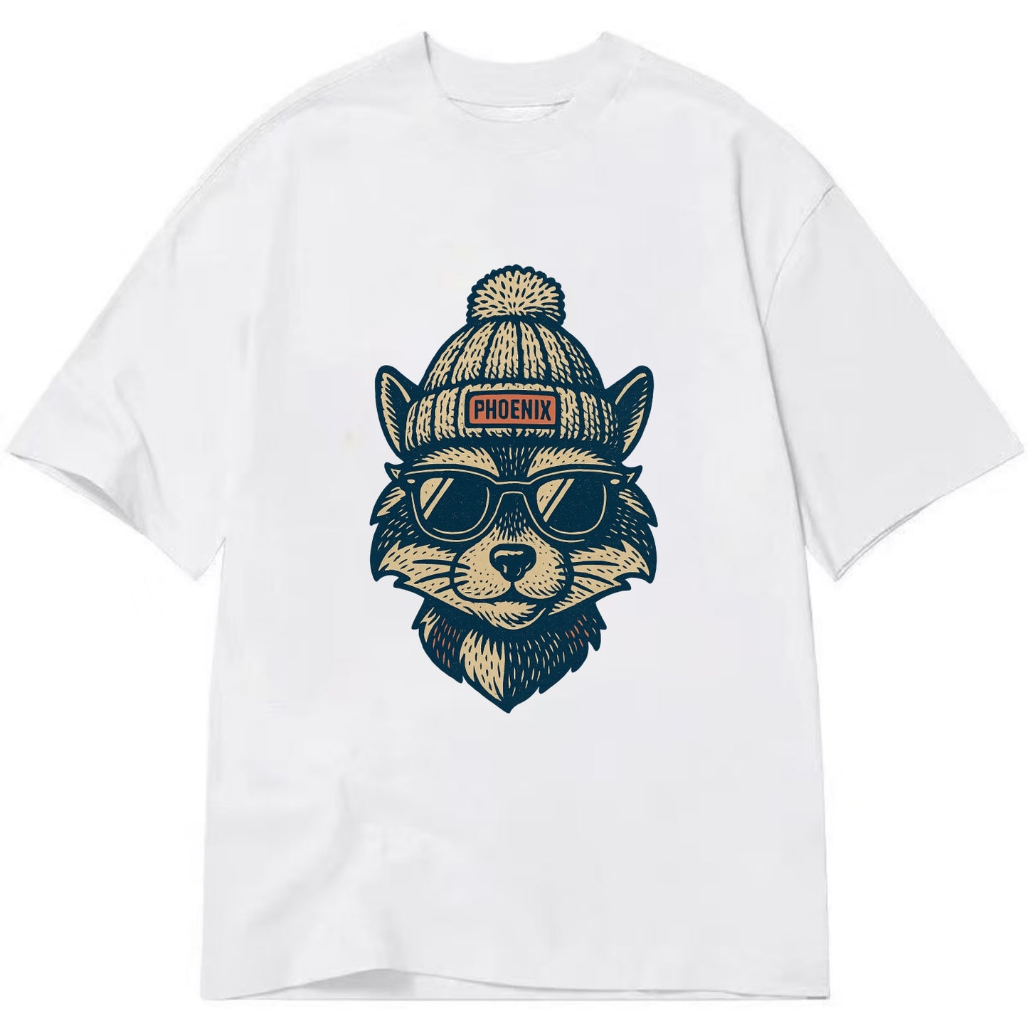 Arizona Ringtail wearing Phoenix beanie with pom pom and wayfarer sunglasses - Classic T-shirt - White