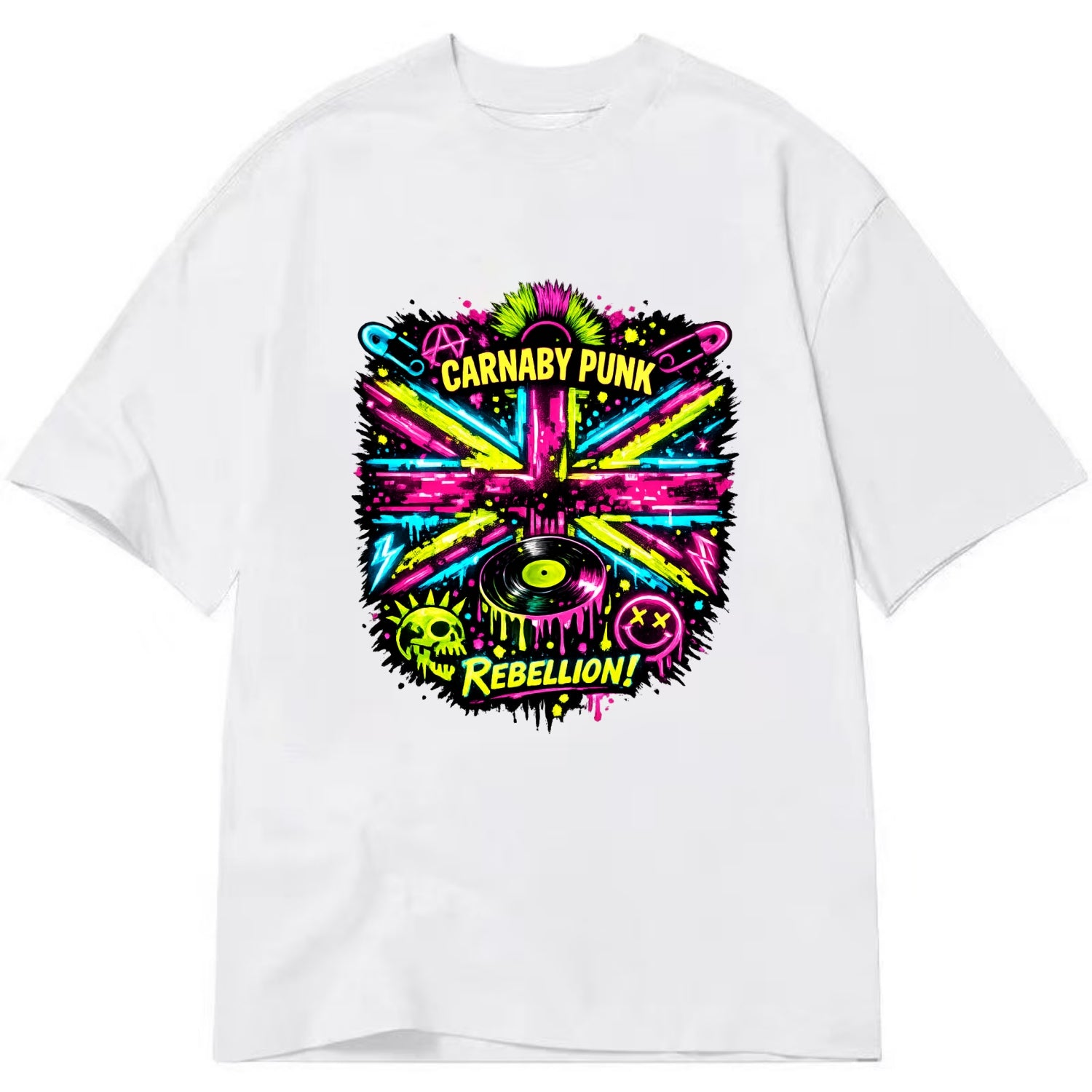 CARNABY PUNK | Swinging 60s meets 70s punk | Psychedelic Union Jack pattern | - Classic T-shirt - White