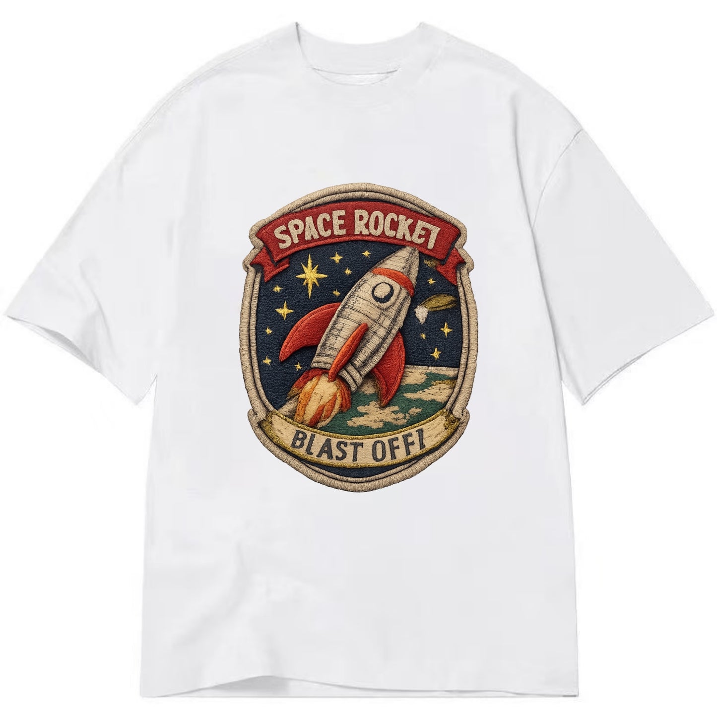 RETRO ROCKET - 1950s space rocket in silver and red , atomic age - Classic T-shirt - White