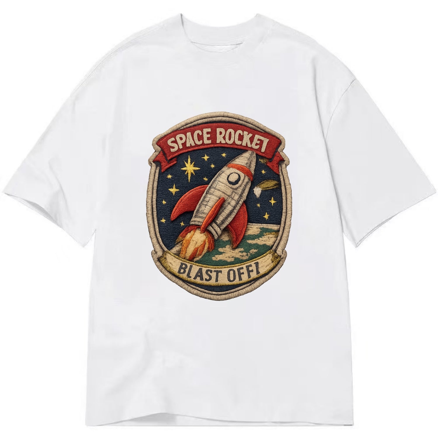 RETRO ROCKET - 1950s space rocket in silver and red , atomic age - Classic T-shirt - White