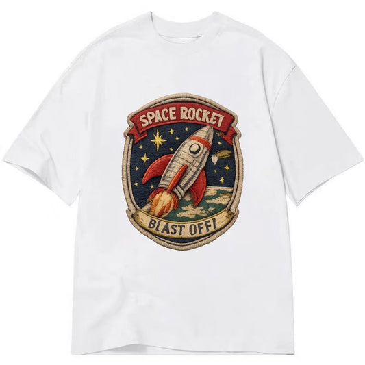 RETRO ROCKET - 1950s space rocket in silver and red , atomic age - Classic T-shirt - White