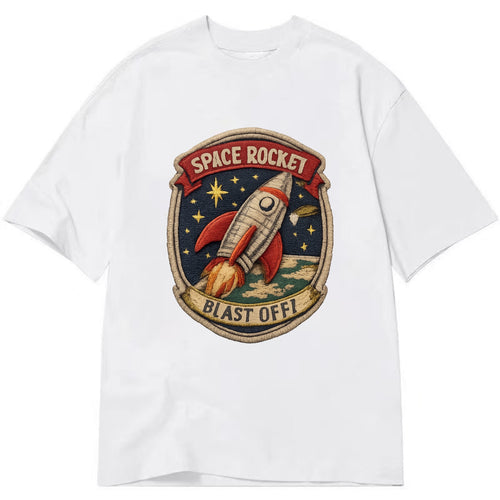 RETRO ROCKET - 1950s space rocket in silver and red , atomic age - Classic T-shirt
