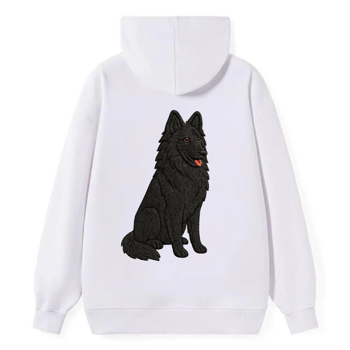 Belgian Sheepdog - Black long-haired embroidered pose - Classic Pullover Hoodie - White