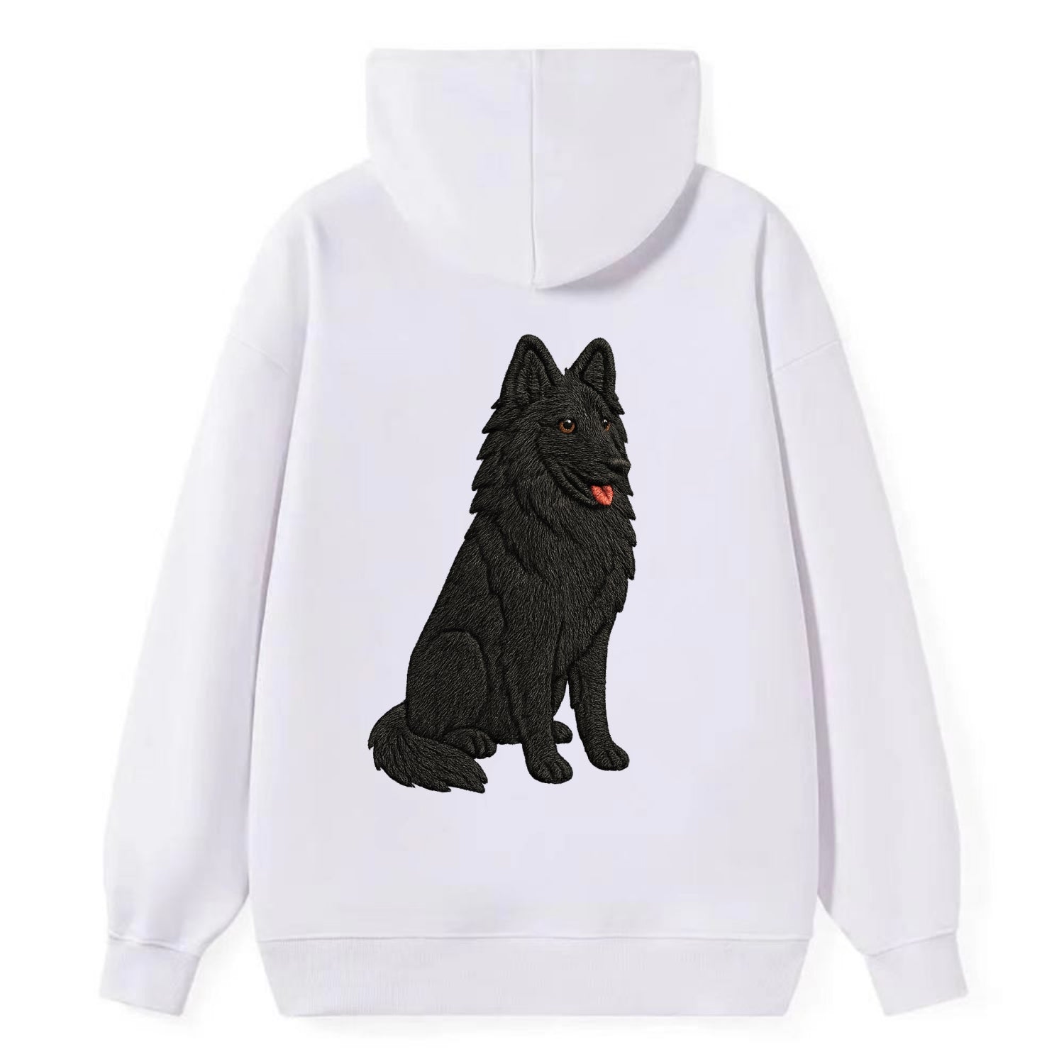Belgian Sheepdog - Black long-haired embroidered pose - Classic Pullover Hoodie - White