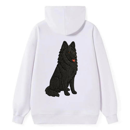 Belgian Sheepdog - Black long-haired embroidered pose - Classic Pullover Hoodie - White