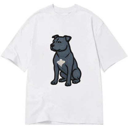 American Staffordshire Terrier - Blue embroidered design - Classic T-shirt - White