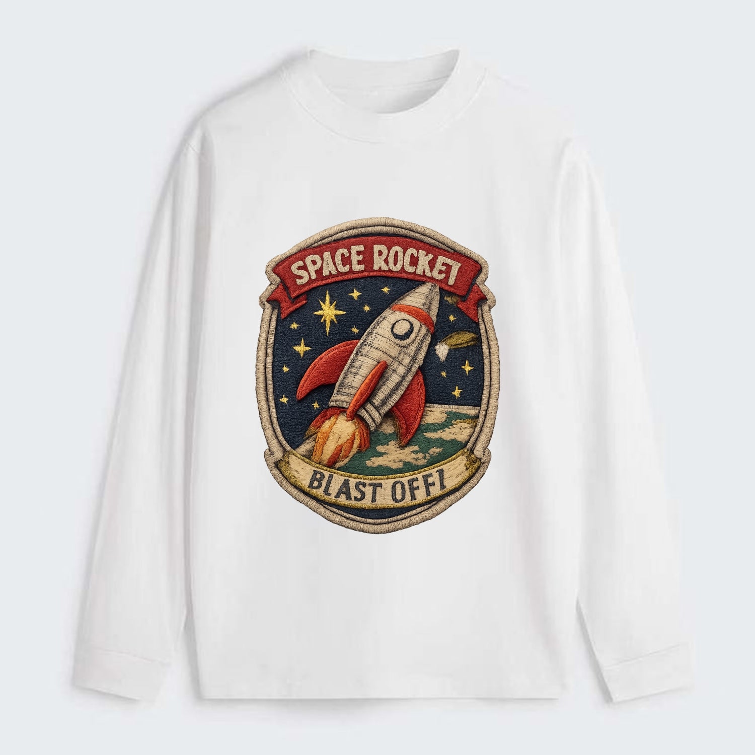 RETRO ROCKET - 1950s space rocket in silver and red , atomic age - Classic Long Sleeve Shirt - White
