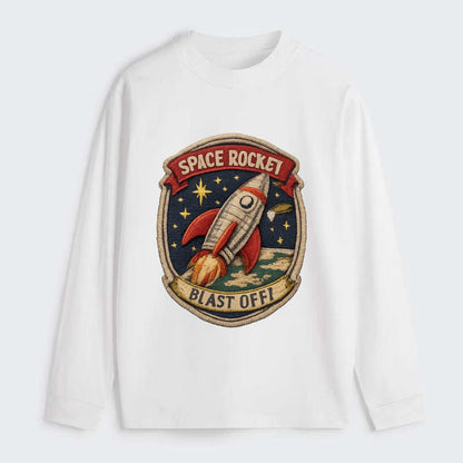 RETRO ROCKET - 1950s space rocket in silver and red , atomic age - Classic Long Sleeve Shirt - White