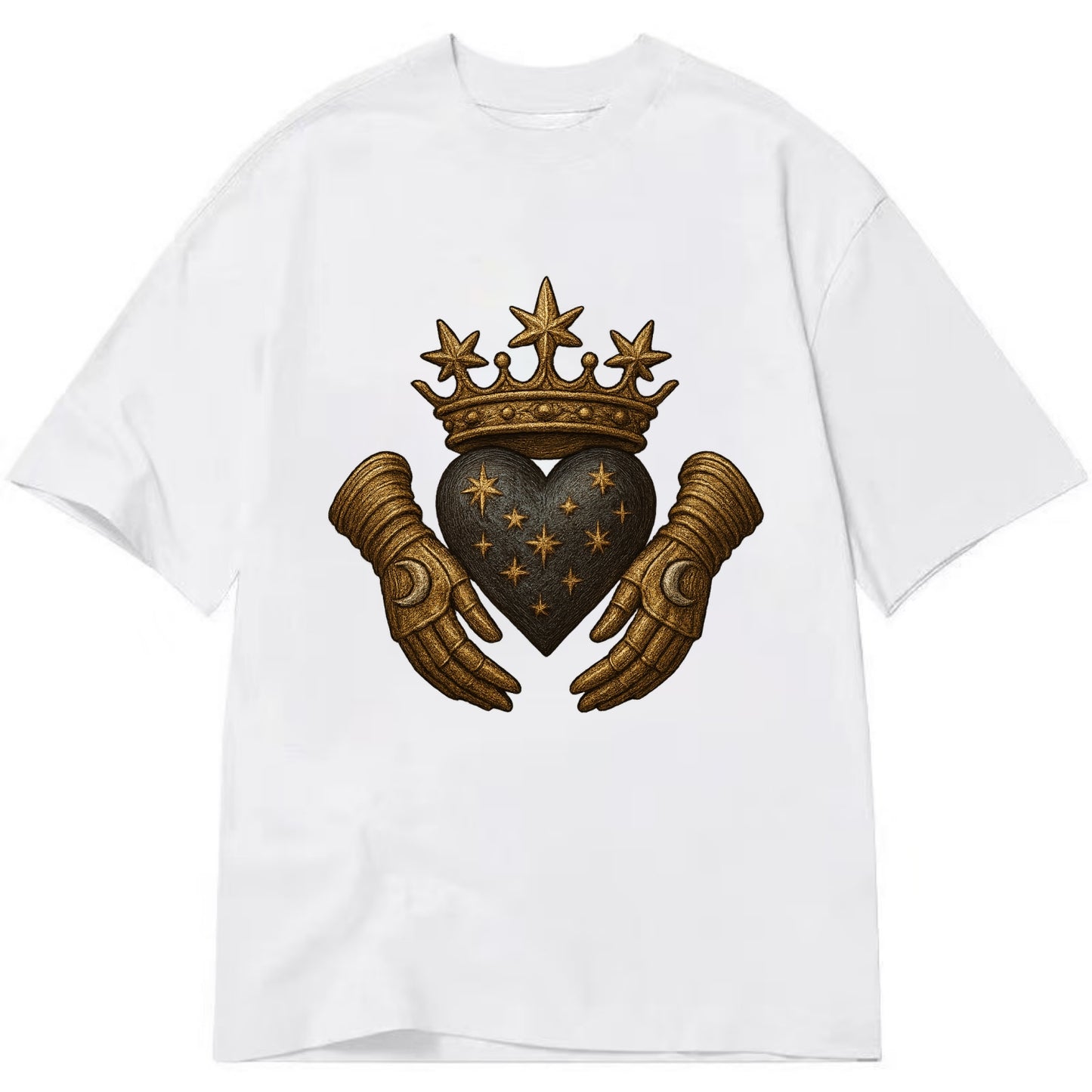 Ice crystal crown framing a frosted heart with fur-trimmed winter hands embracing - Classic T-shirt - White
