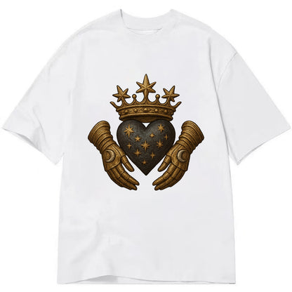 Ice crystal crown framing a frosted heart with fur-trimmed winter hands embracing - Classic T-shirt - White