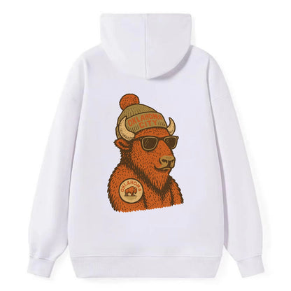 Oklahoma Buffalo wearing Oklahoma City beanie with pom pom and wayfarer - Classic Pullover Hoodie - White