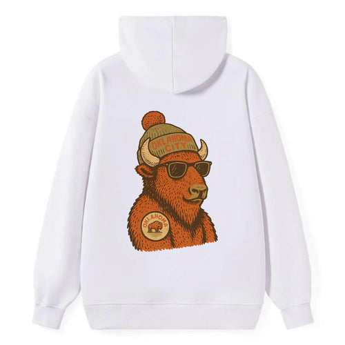 Oklahoma Buffalo wearing Oklahoma City beanie with pom pom and wayfarer - Classic Pullover Hoodie