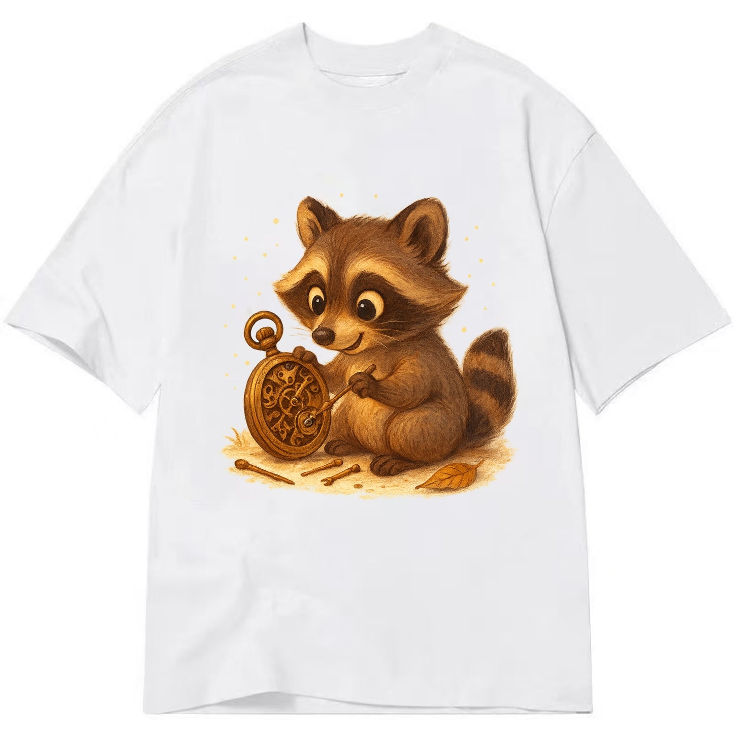 Raccoon tinkering with a steampunk pocket watch using tiny brass tools - Classic T-shirt - White