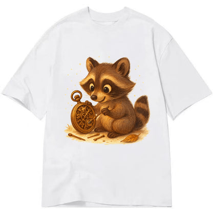Raccoon tinkering with a steampunk pocket watch using tiny brass tools - Classic T-shirt - White