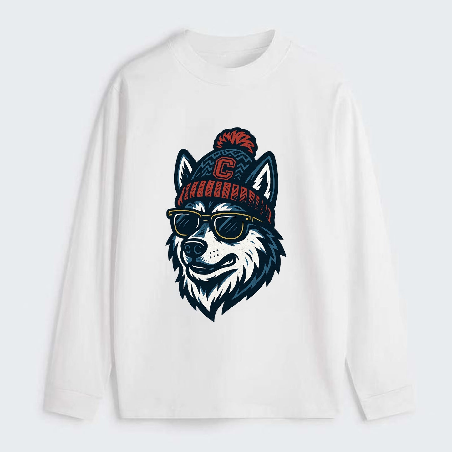 Storrs Husky wearing UConn beanie with C patch - Classic Long Sleeve Shirt - White