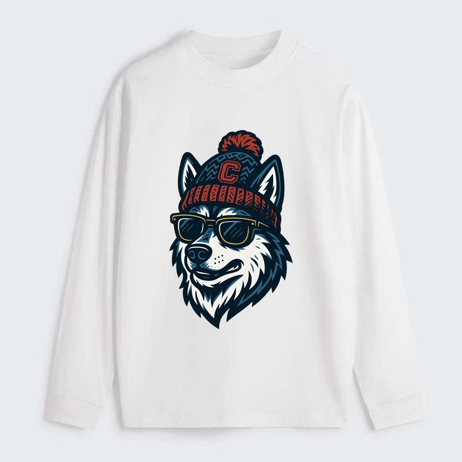 Storrs Husky wearing UConn beanie with C patch - Classic Long Sleeve Shirt - White