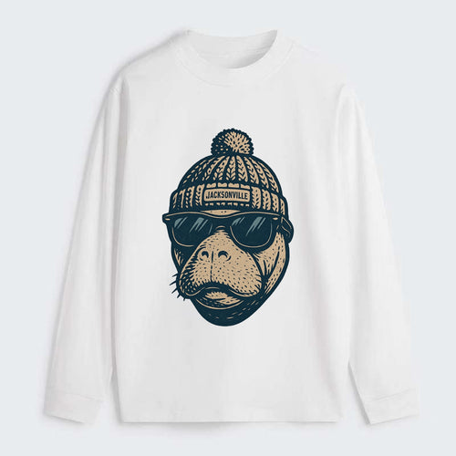 Jacksonville Manatee wearing Jacksonville beanie with pom pom and - Classic Long Sleeve Shirt