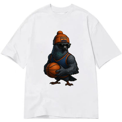 Manhattan Pigeon wearing Knicks beanie with skyline patch and wayfarer sunglasses - Classic T-shirt - White