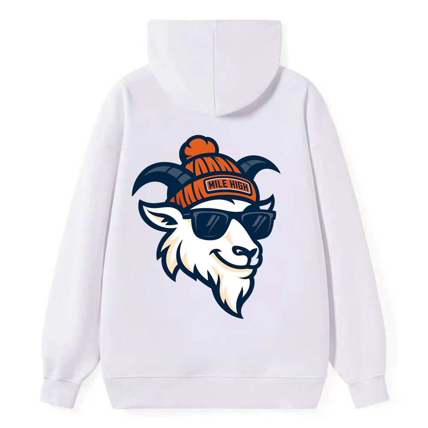 Denver Mountain Goat wearing Broncos beanie with Mile High patch and - Classic Pullover Hoodie - White