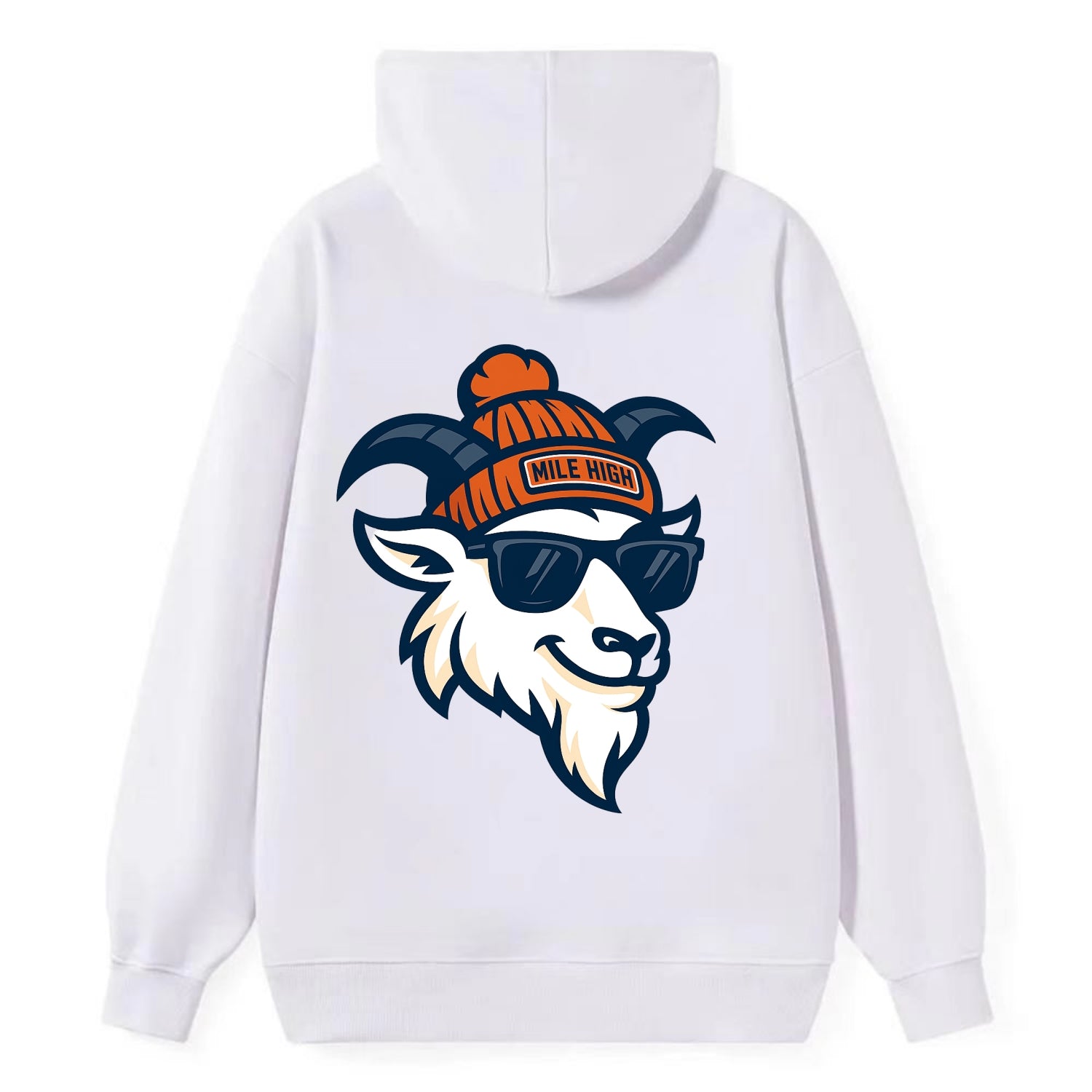 Denver Mountain Goat wearing Broncos beanie with Mile High patch and - Classic Pullover Hoodie - White