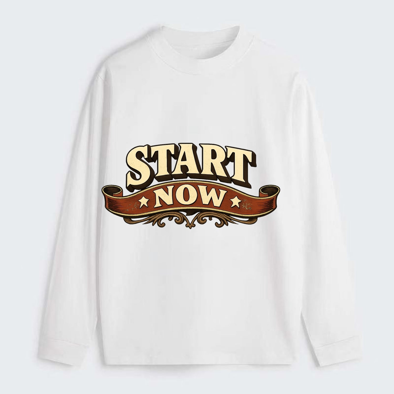 Bold typography design - "START NOW" - begin immediately, no delay - Classic Long Sleeve Shirt - White