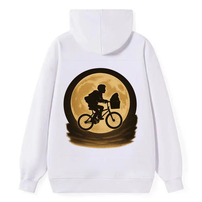 boy with bicycle flying across full moon with silhouette - Classic Pullover Hoodie - White