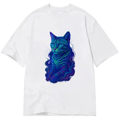 Exotic Bengal cat with aurora borealis colors flowing through its stripes, green - Classic T-shirt - White