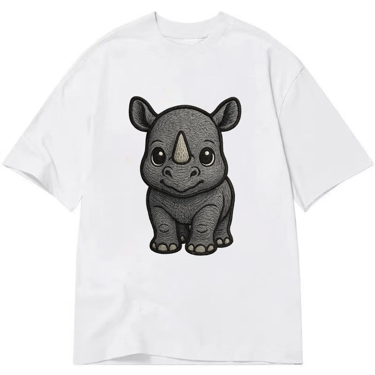 Baby Rhino - gray armor skin, tiny horn nub, round eyes, front-facing, tank baby - Classic T-shirt - White