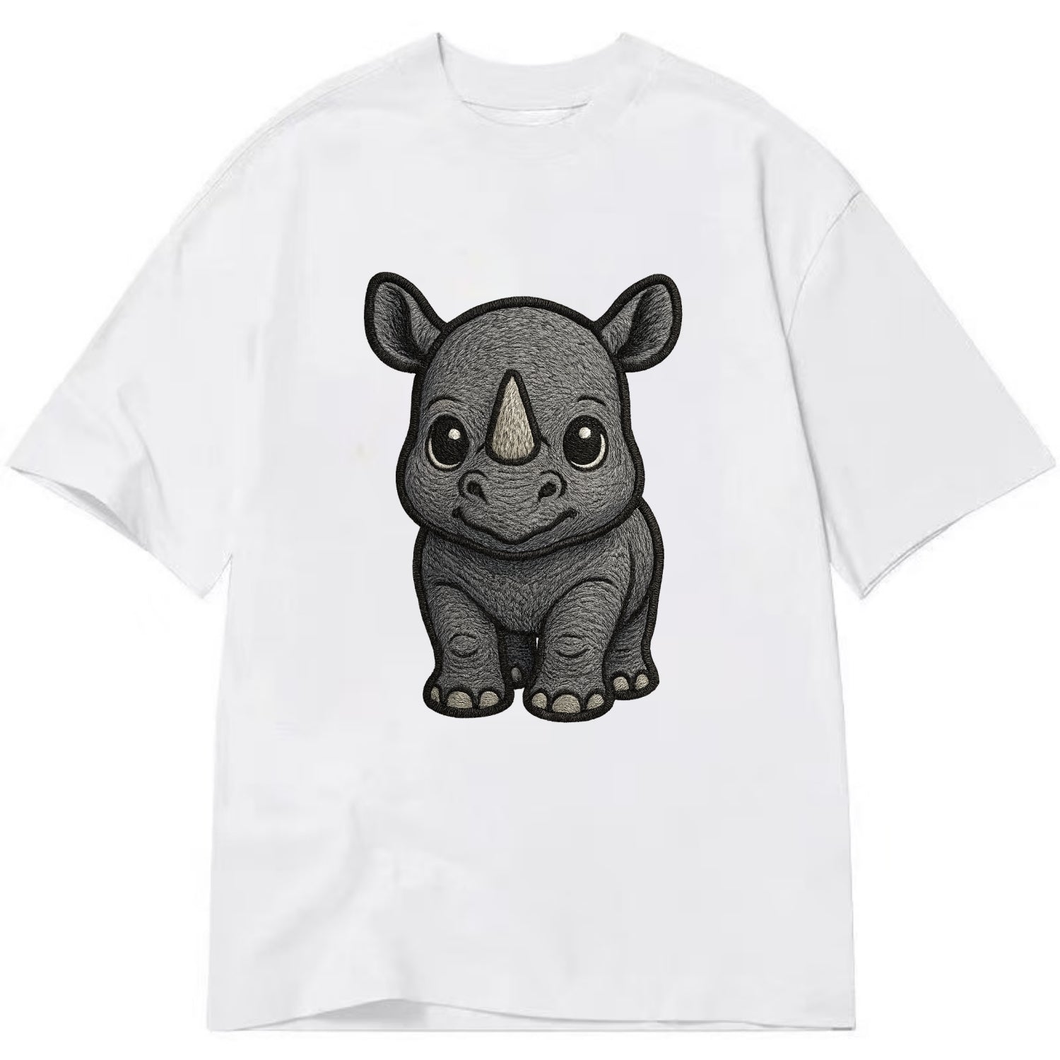 Baby Rhino - gray armor skin, tiny horn nub, round eyes, front-facing, tank baby - Classic T-shirt - White