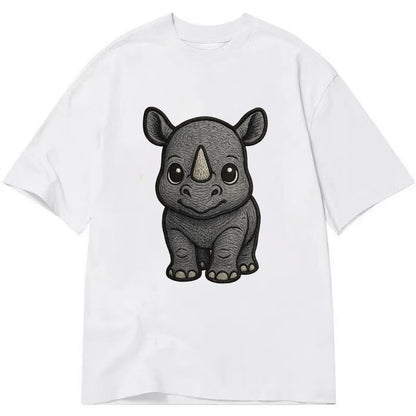 Baby Rhino - gray armor skin, tiny horn nub, round eyes, front-facing, tank baby - Classic T-shirt - White