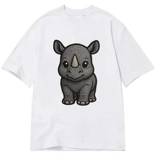 Baby Rhino - gray armor skin, tiny horn nub, round eyes, front-facing, tank baby - Classic T-shirt - White