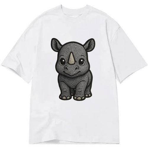 Baby Rhino - gray armor skin, tiny horn nub, round eyes, front-facing, tank baby - Classic T-shirt
