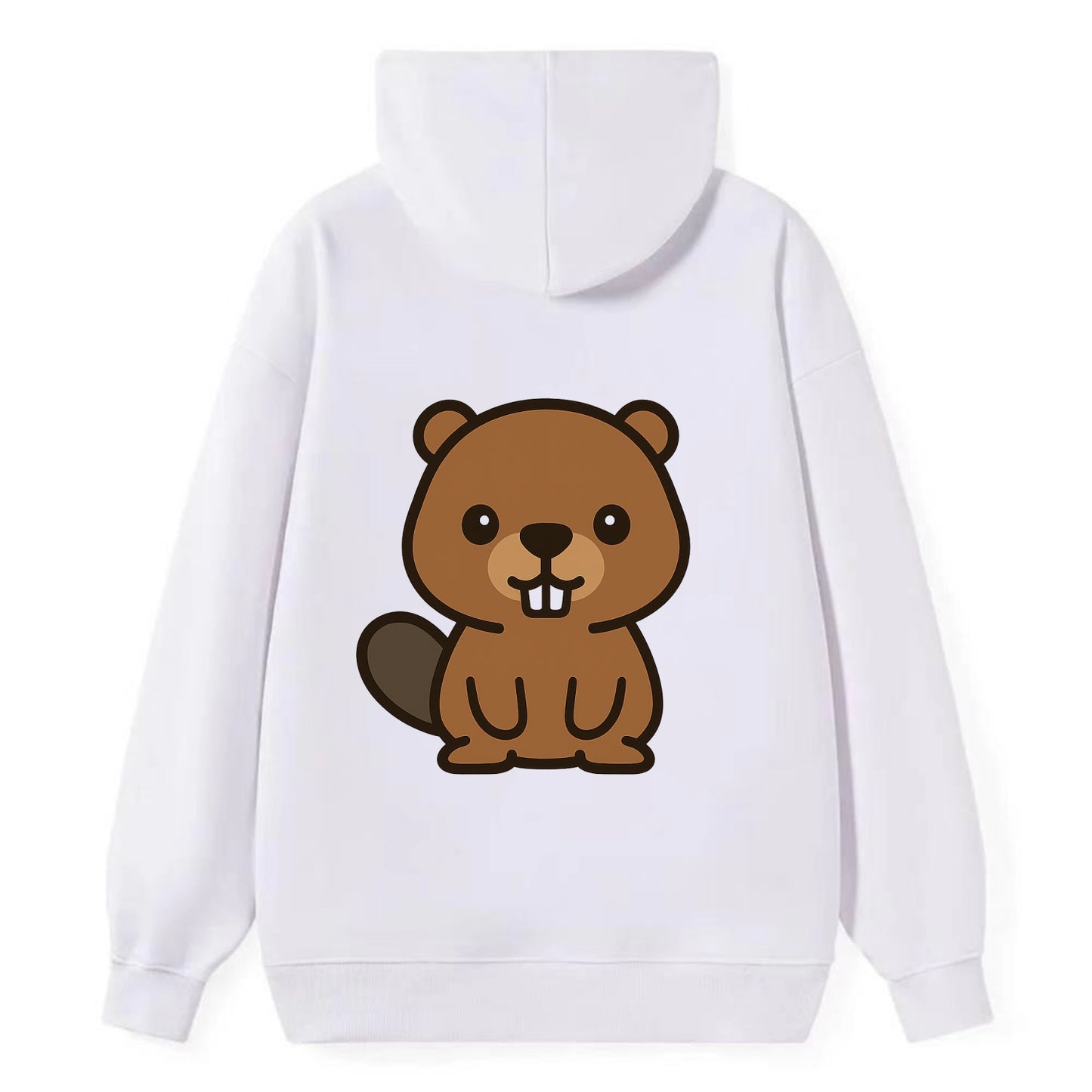 Baby Beaver - brown fur, paddle tail, buck teeth, friendly eyes, - Classic Pullover Hoodie - White
