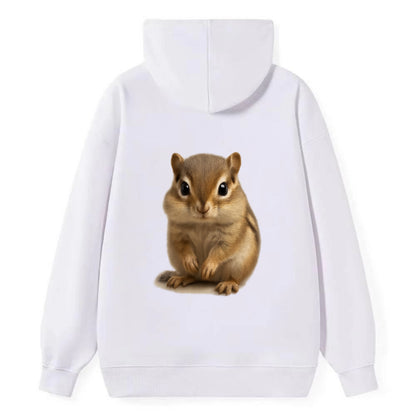 Baby Chipmunk - striped back, cheek pouches, tiny paws, bright eyes, - Classic Pullover Hoodie - White