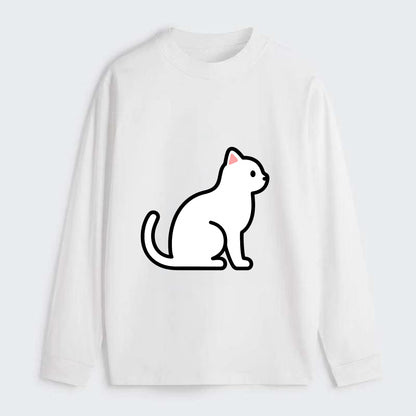 Domestic Shorthair - White classic flat side profile - Classic Long Sleeve Shirt - White