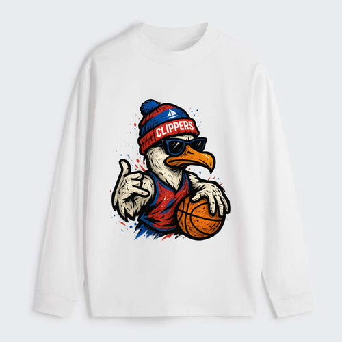 LA Seagull wearing Clippers red white and blue beanie with ship patch - Classic Long Sleeve Shirt