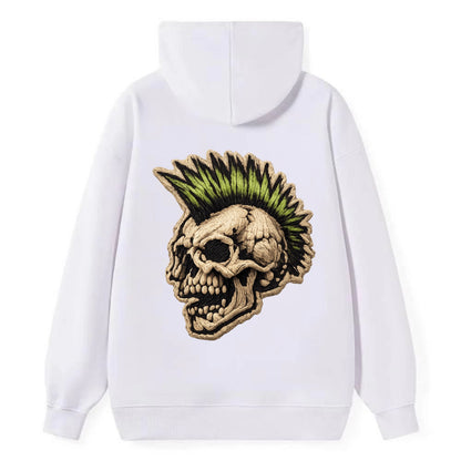MOHAWK SKULL - punk skull with mohawk in neon green and black , punk rock - Classic Pullover Hoodie - White