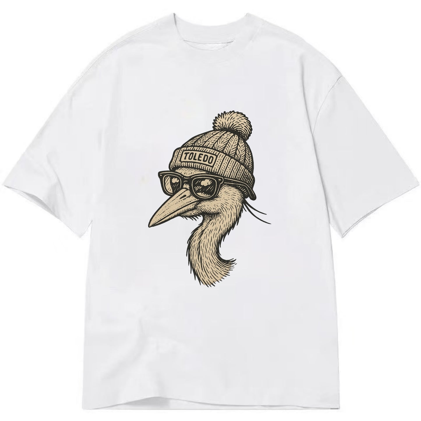 Toledo Great Blue Heron wearing Toledo beanie with pom pom and wayfarer sunglasses - Classic T-shirt - White