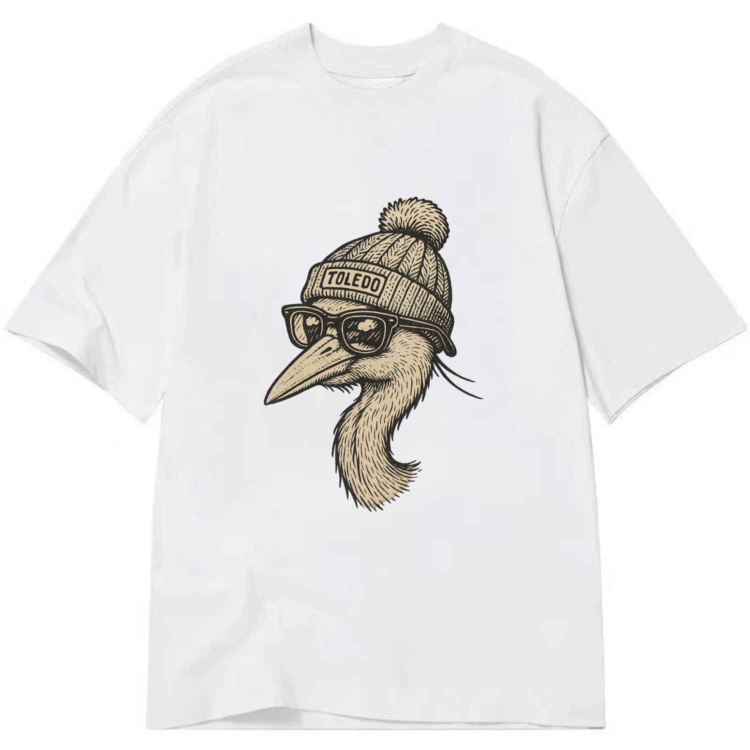 Toledo Great Blue Heron wearing Toledo beanie with pom pom and wayfarer sunglasses - Classic T-shirt - White
