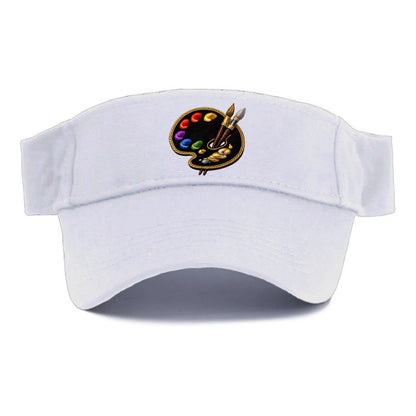 Embroidered patch design - PAINT PALETTE - artist palette with brushes in rainbow and brown - Visor - White