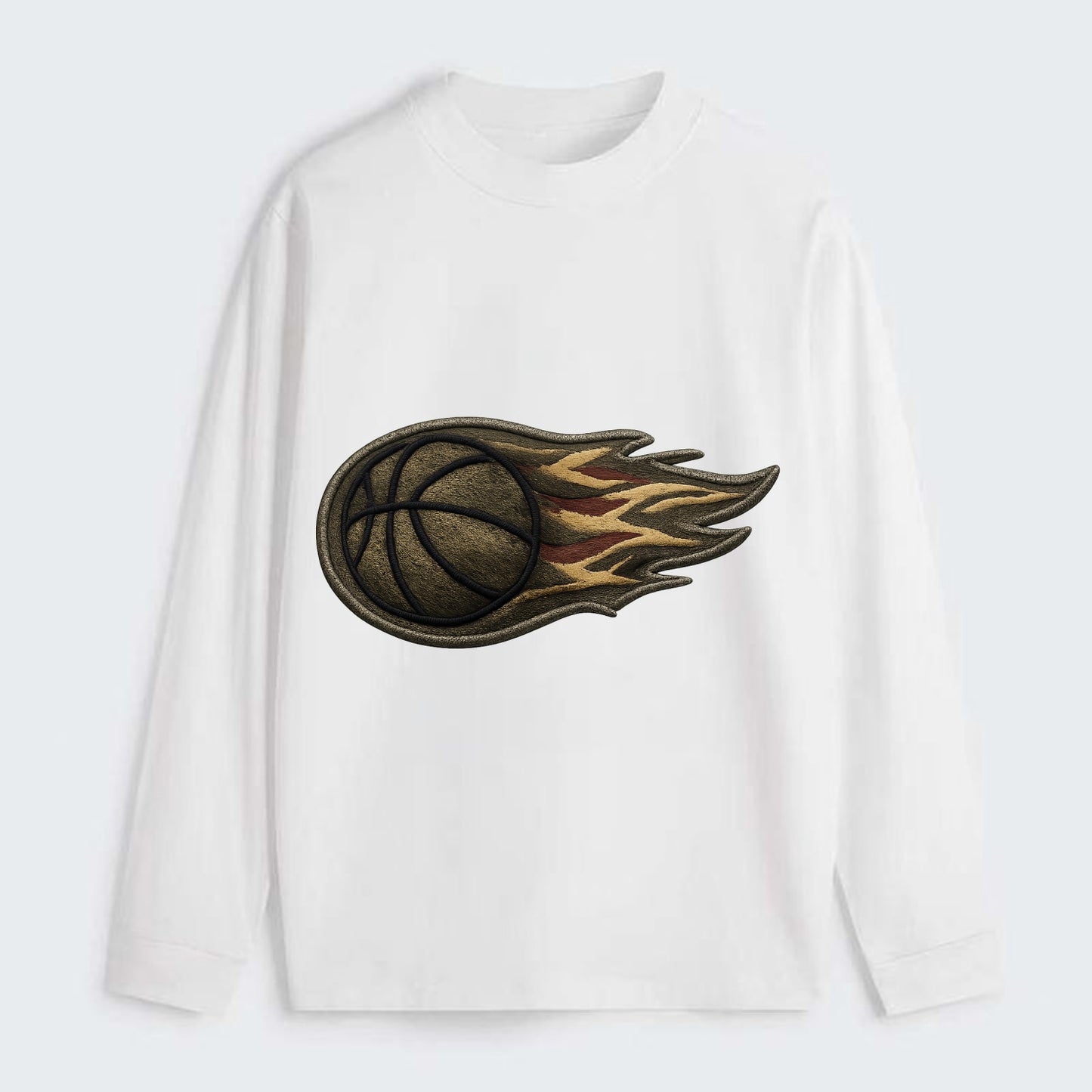 BASKETBALL FLAMING BALL - basketball with flames in orange and red , - Classic Long Sleeve Shirt - White