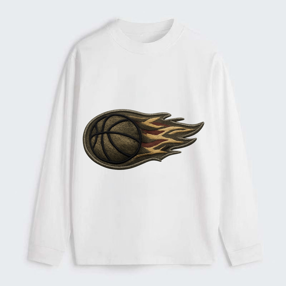 BASKETBALL FLAMING BALL - basketball with flames in orange and red , - Classic Long Sleeve Shirt - White