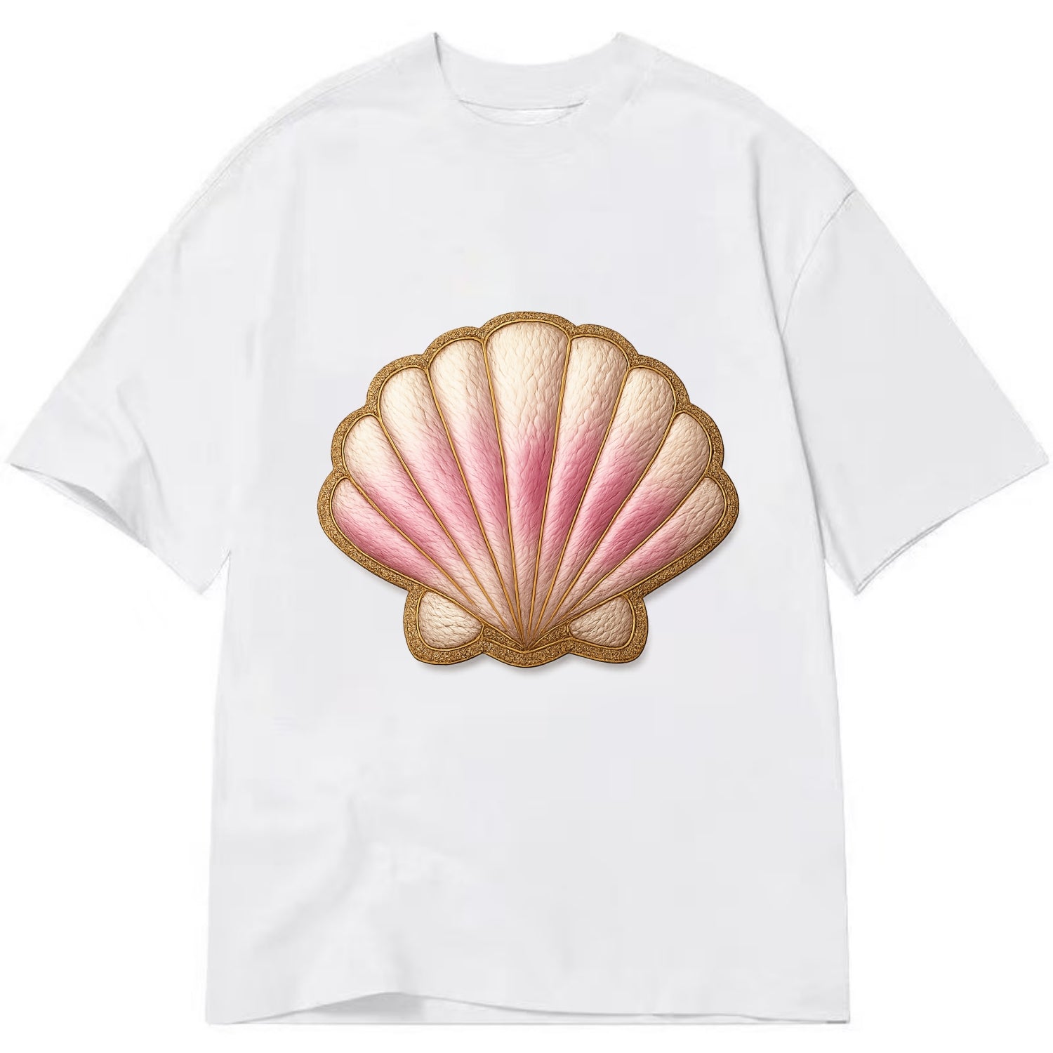 SEASHELL SCALLOP - scallop shell in cream and pink , beach - Classic T-shirt - White