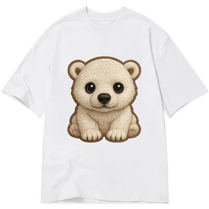 Baby Polar Bear Cub - white fluffy, black nose, dark curious eyes, front-facing, - Classic T-shirt - White